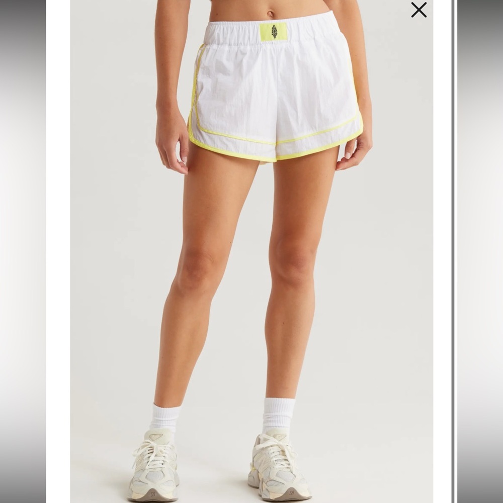 Free People X FP Movement Varsity Blues Shorts in White/Highlighter Combo NWT
